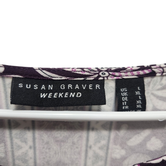 Susan Graver Weekend Floral Paisley Cotton Modal Tunic Purple White Women's L - Picture 2 of 5